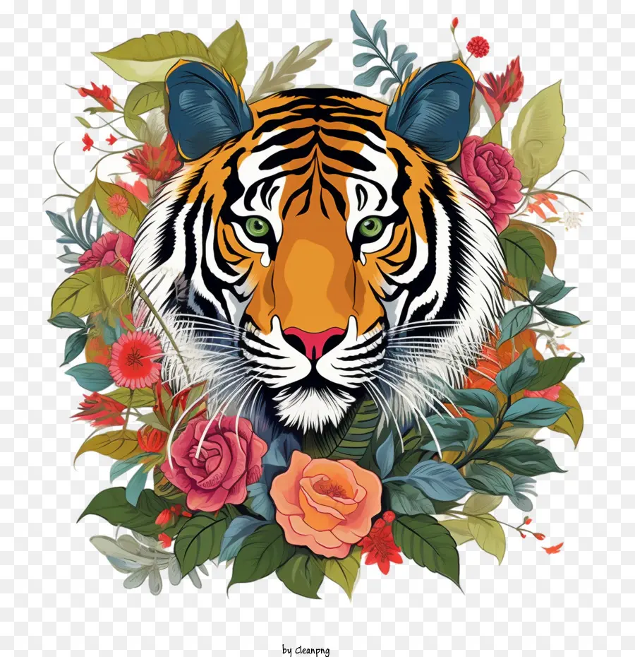 Tigre，Coroa De Flores PNG