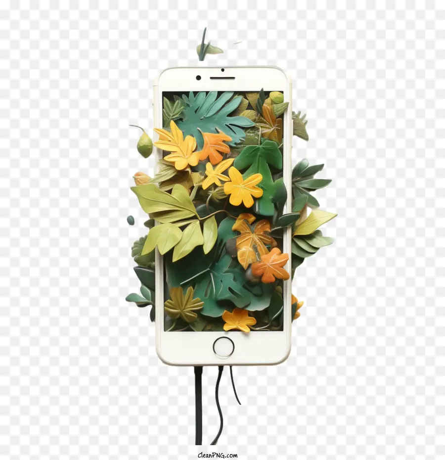 Smartphone，Telefone Com Flores PNG