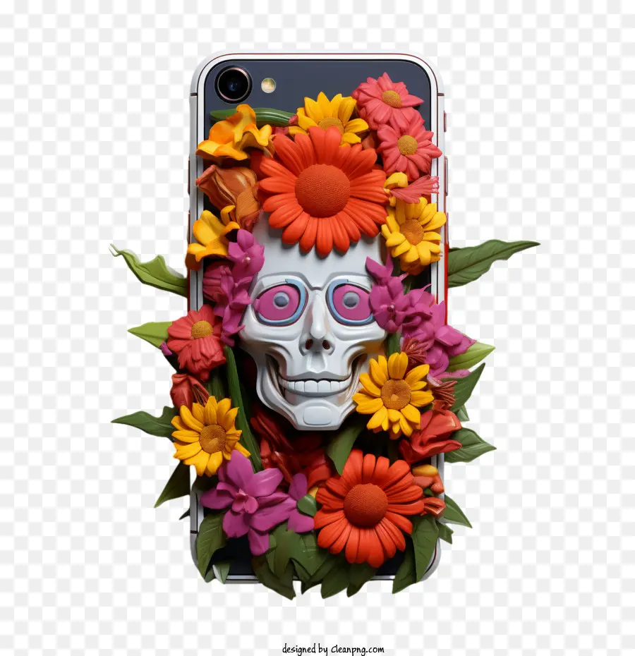 Smartphone，Caveira E Flores PNG