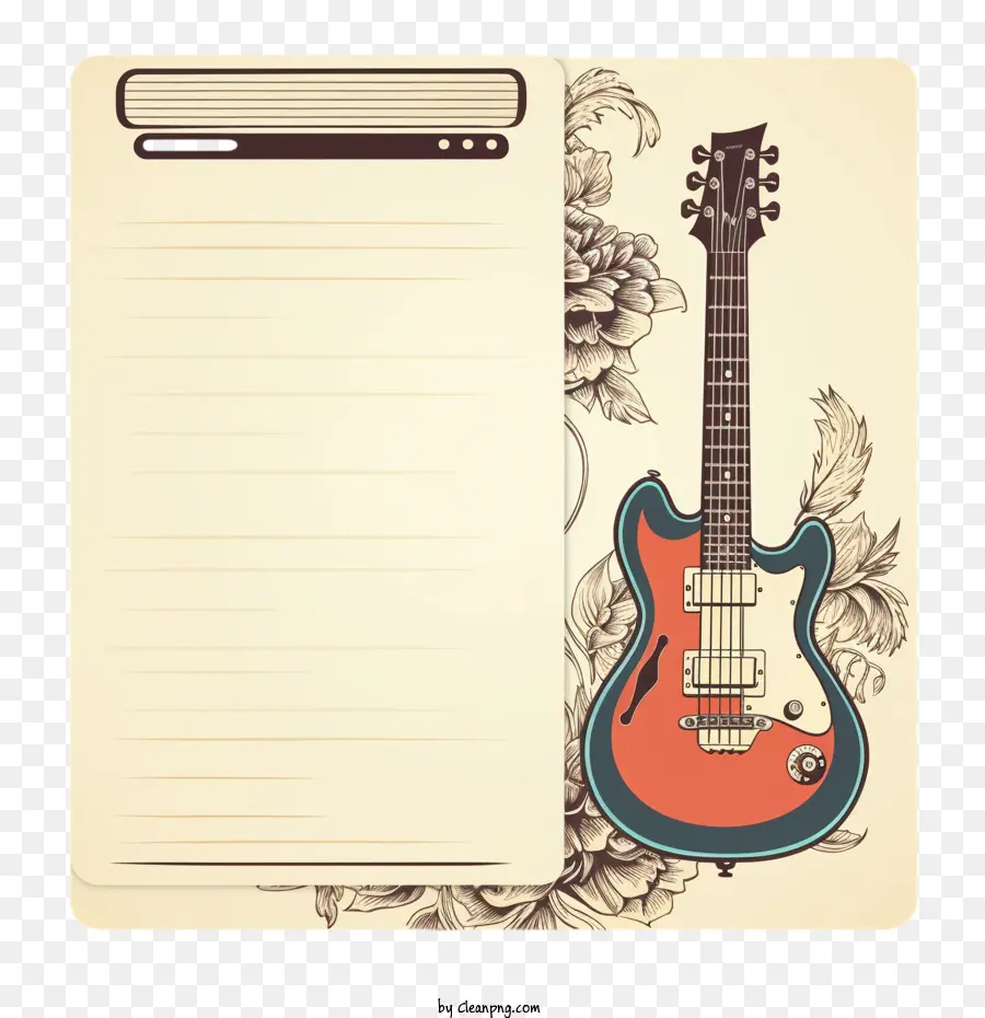 Modelo De Notas，Guitarra E Bloco De Notas PNG