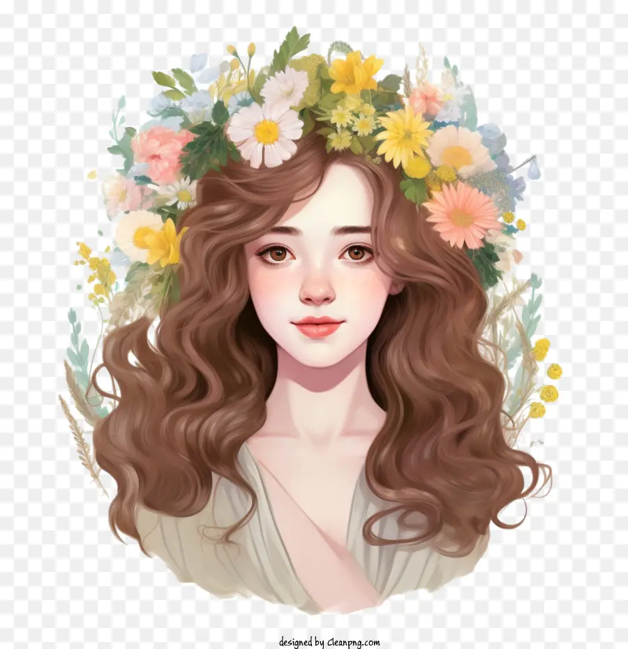 Menina Retrato，Flor Coroa De Flores PNG