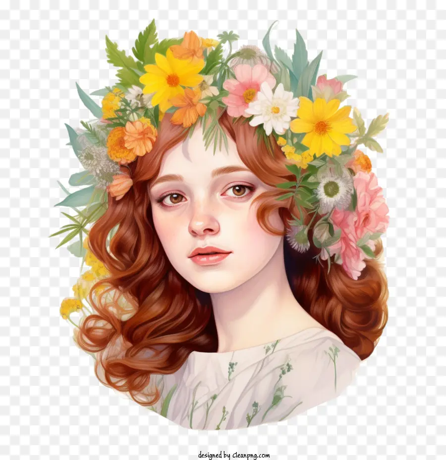 Menina Retrato，Flor Coroa De Flores PNG