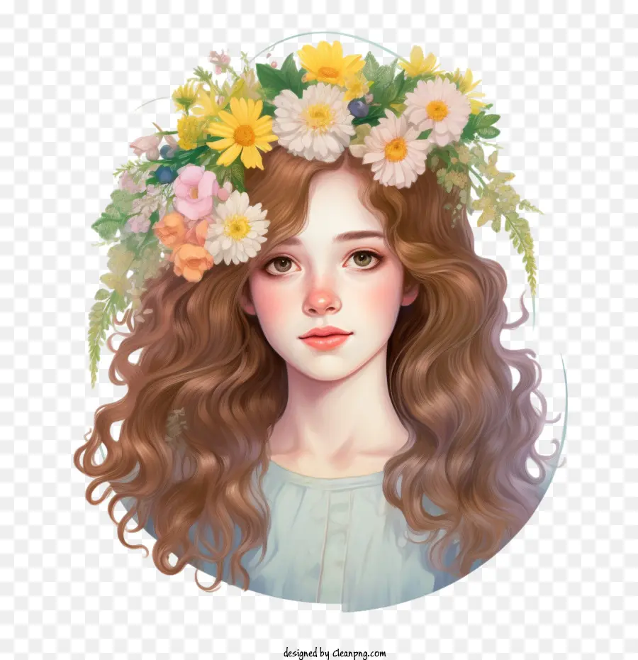 Menina Retrato，Flor Coroa De Flores PNG