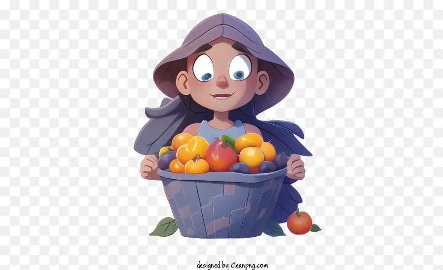 Desenho Animado，Menina Com Frutas PNG