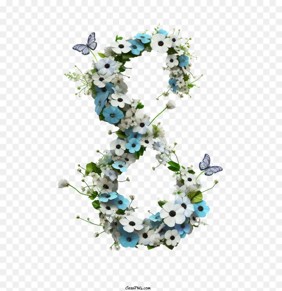 Número 8 Flor，Flores Azuis PNG