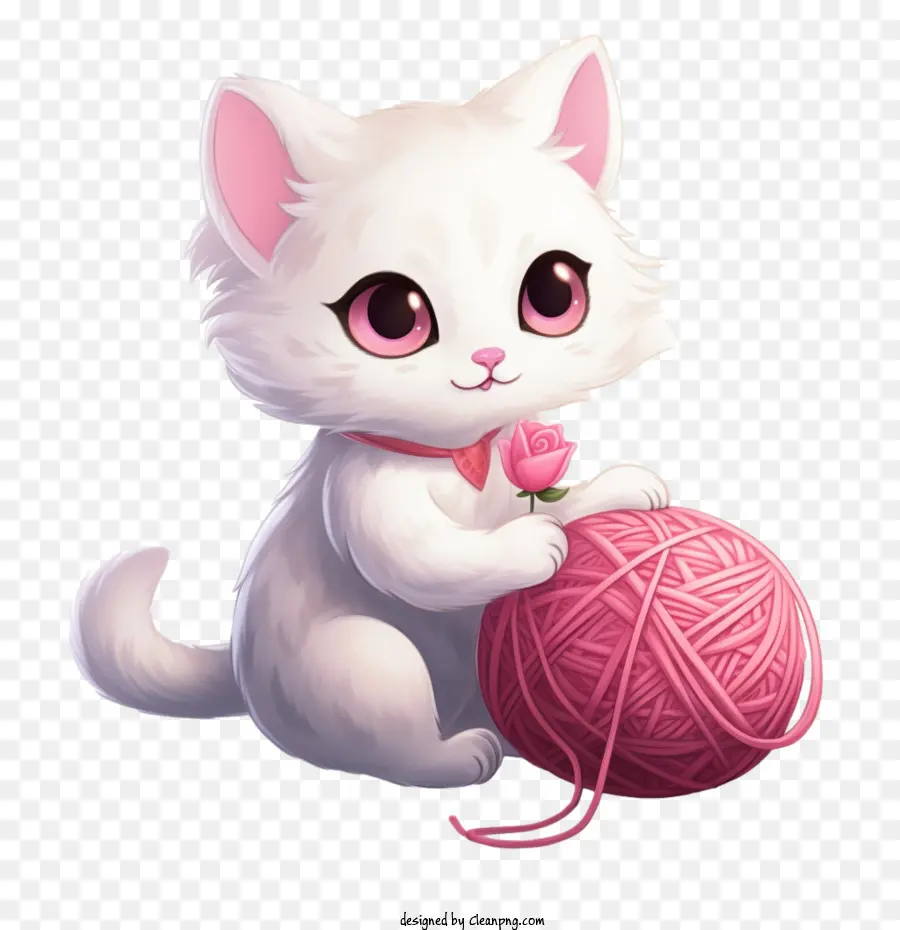 Gato Brincando Com Bola De Lã，Gatinho Branco PNG