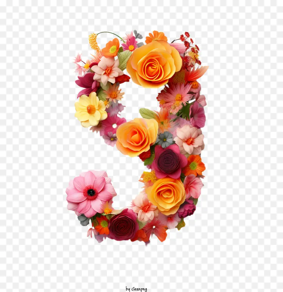 Número 9 Flor，Flores Coloridas PNG