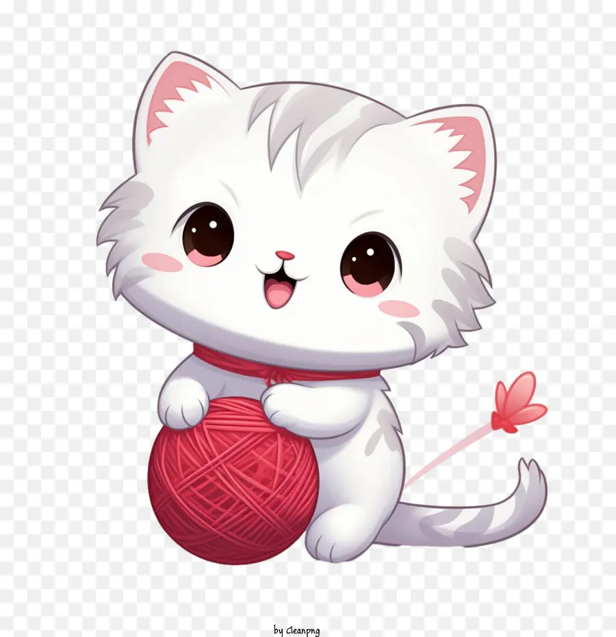 Gato Brincando Com Bola De Lã，Gato Branco Fofo PNG