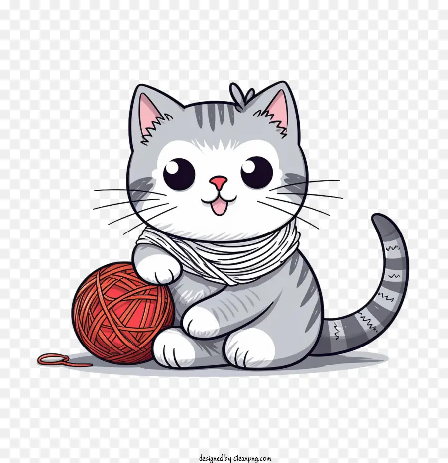 Gato Brincando Com Bola De Lã，Gato Fofo Com Fio PNG