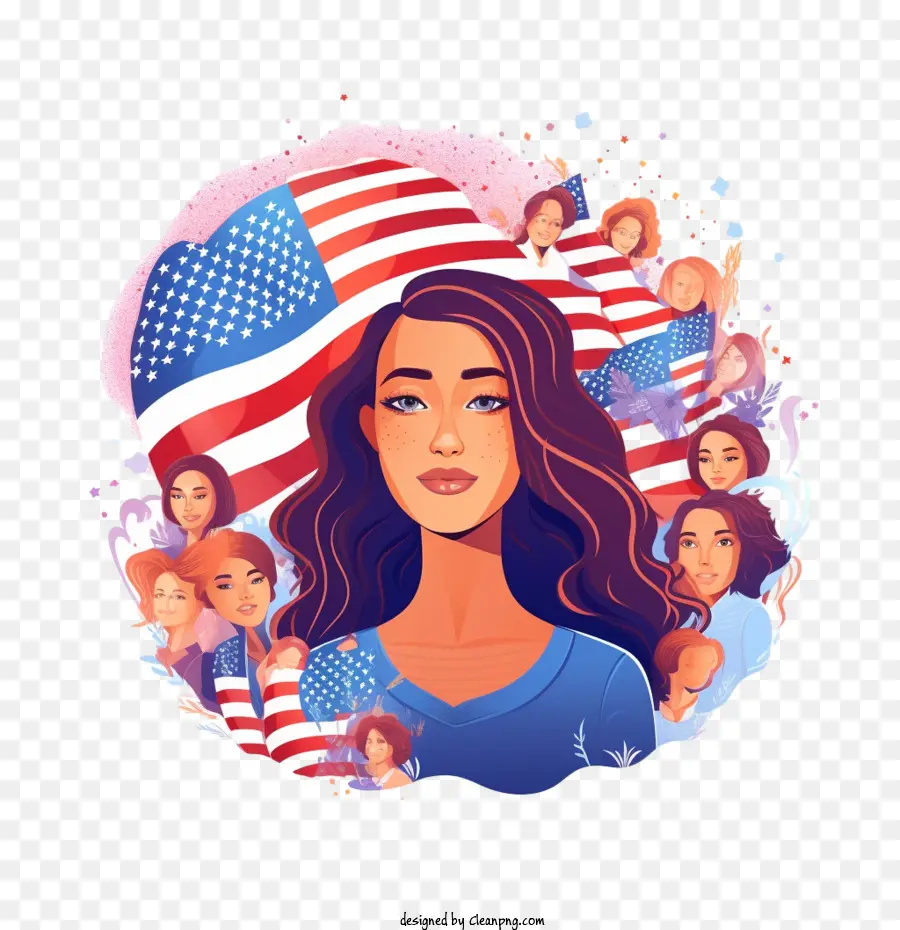 Dia Da Igualdade Feminina，Mulher Com Bandeira Americana PNG