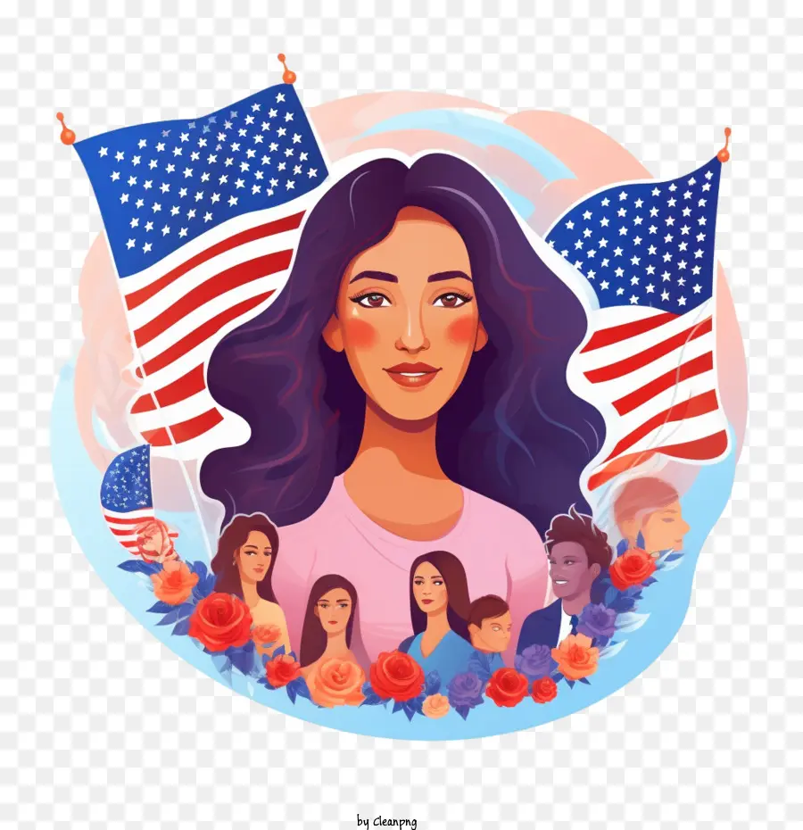 Dia Da Igualdade Feminina，Mulher Com Bandeira Americana PNG