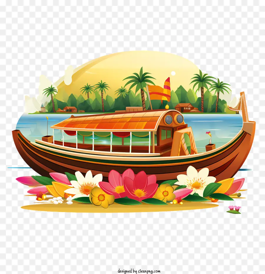 Barco Onam，Barco Colorido Com Flores PNG