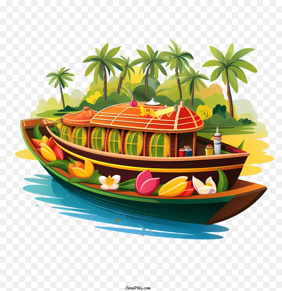 Barco Onam，Barco Decorado Com Flores PNG