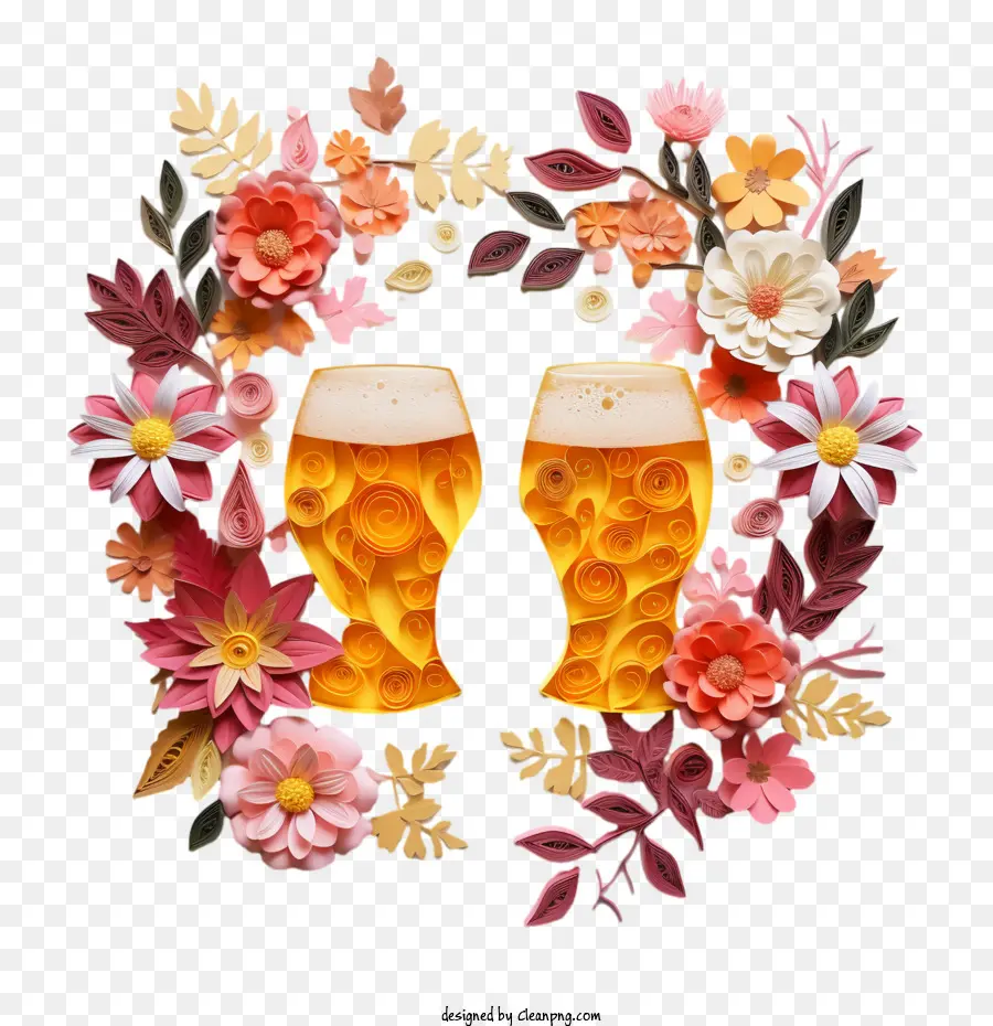 Dia Dos Amantes Da Cerveja，Copos De Cerveja Com Flores PNG