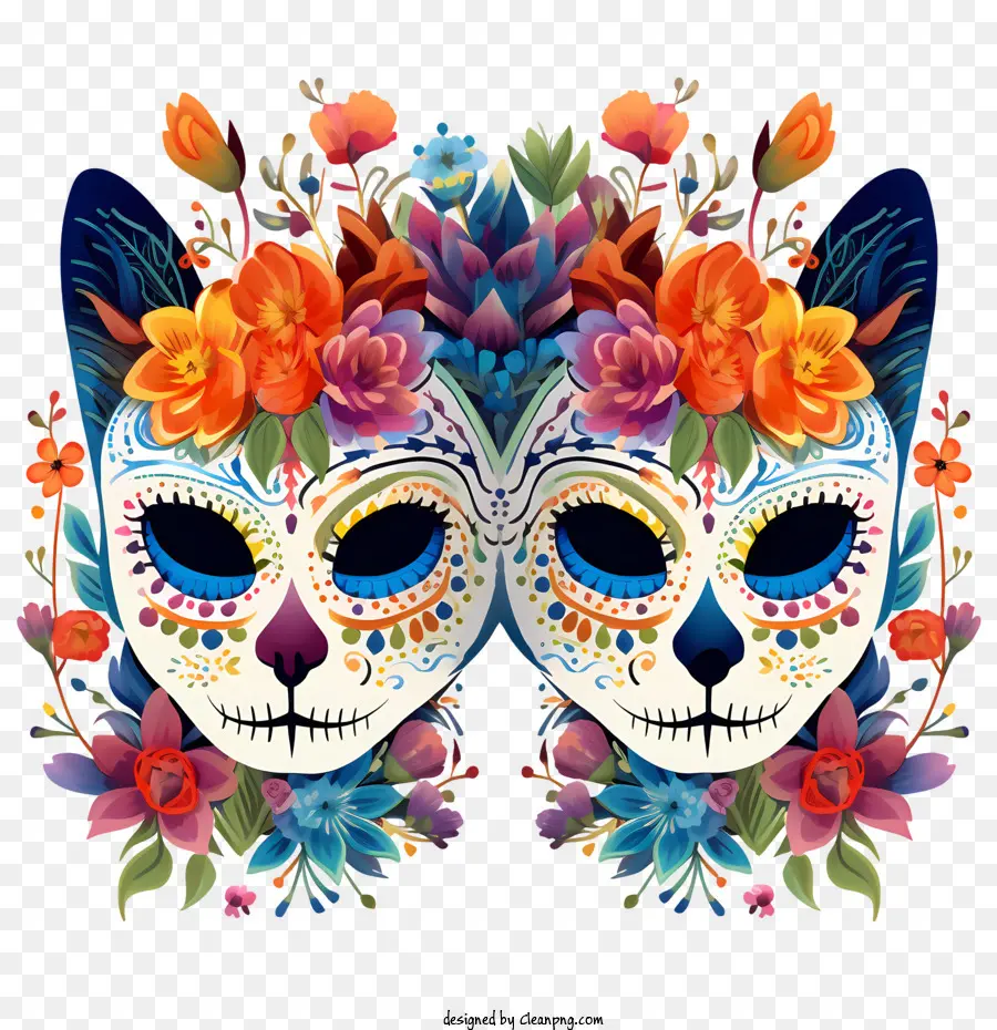 Dia Dos Mortos，Máscaras Coloridas De Gato PNG