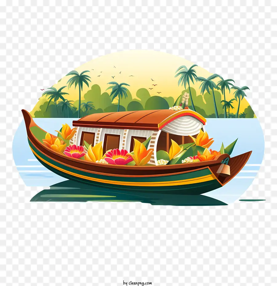 Barco Onam，Barco Colorido Com Flores PNG