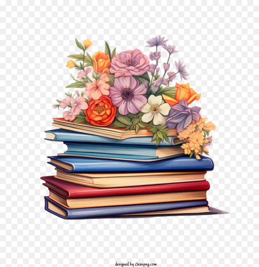 Dia Internacional Da Alfabetização，Livros Com Flor PNG