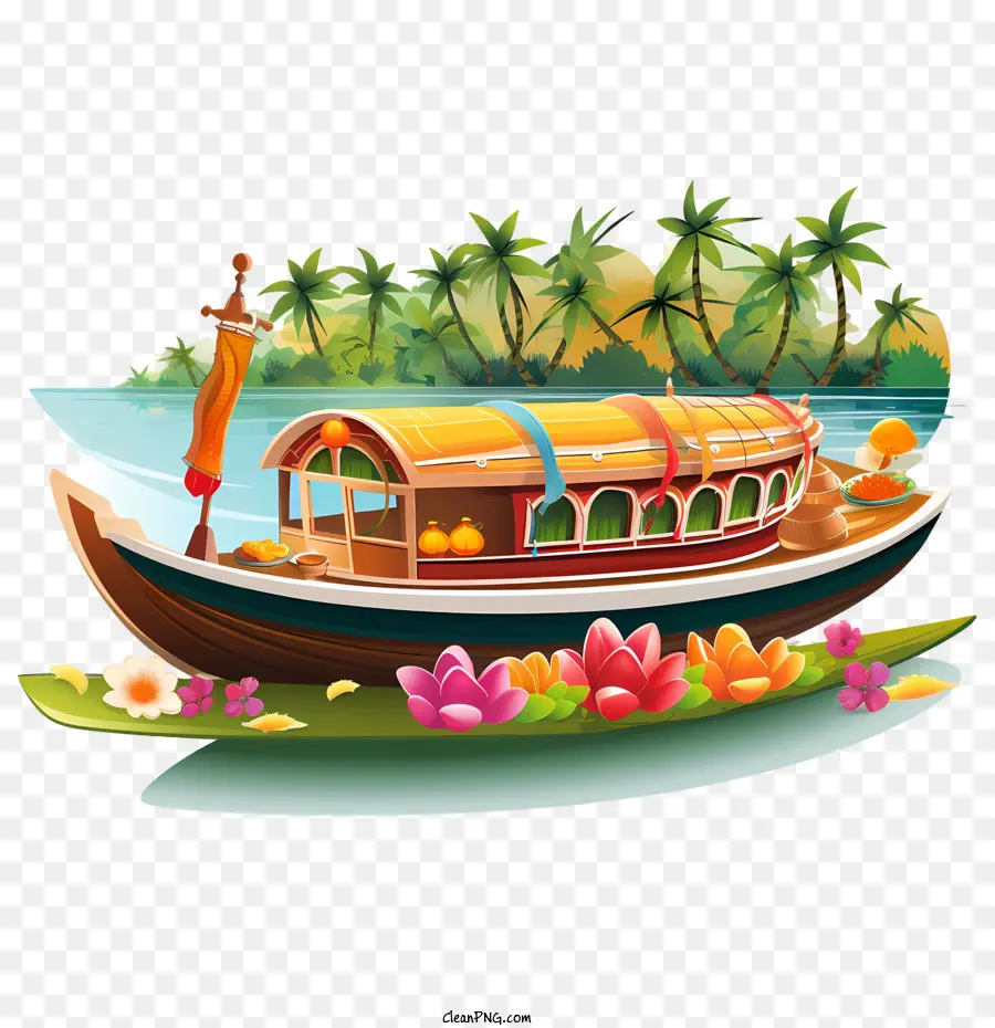 Barco Onam，Barco Colorido Com Flores PNG