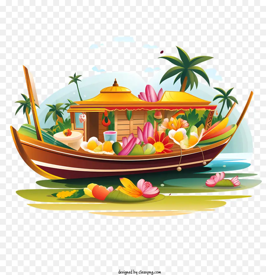 Barco Onam，Barco Decorado Com Flores PNG