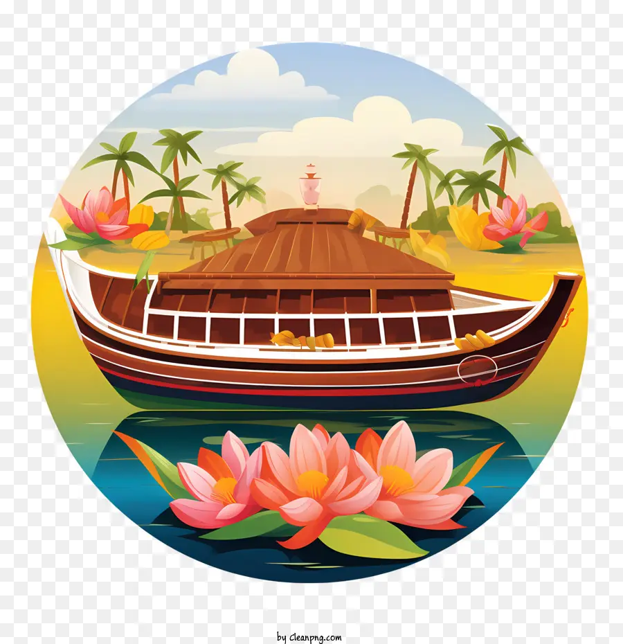 Barco Onam，Barco Colorido Com Flores PNG