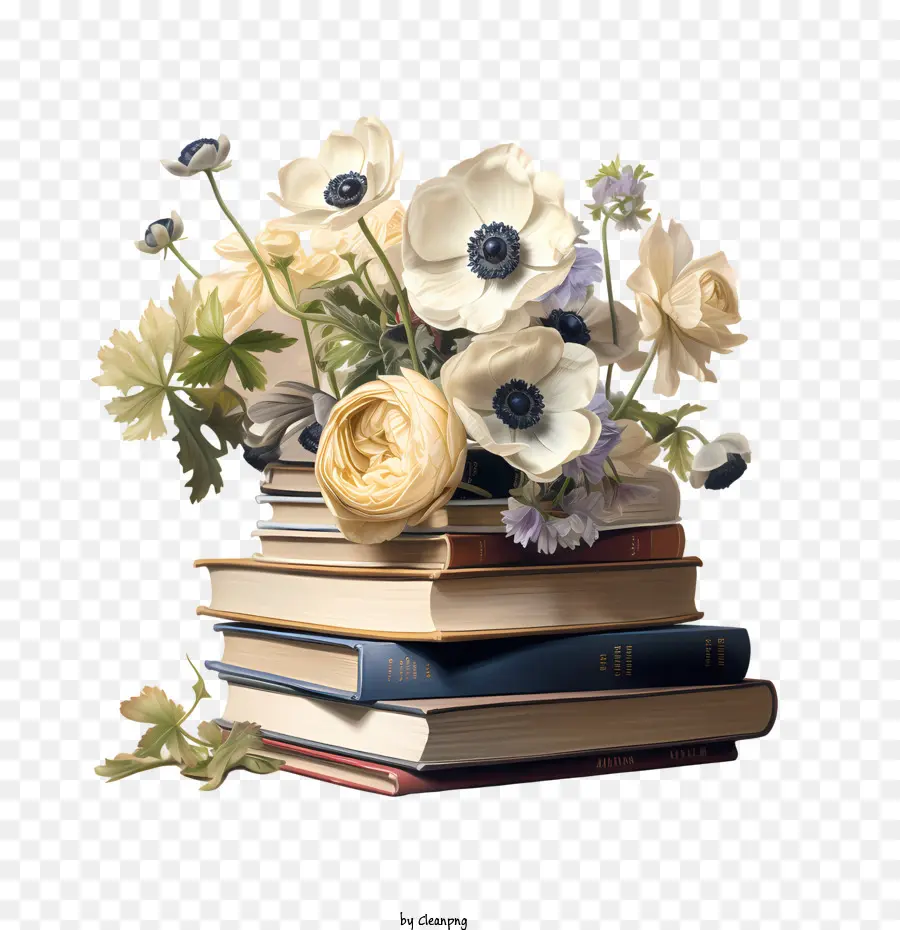 Flor De Anêmona，Livros E Flores PNG