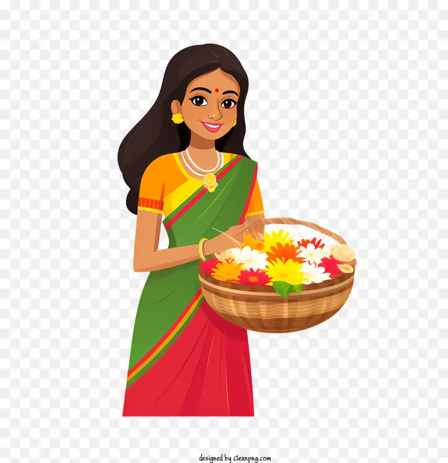 Onam，Mulher Com Flores PNG