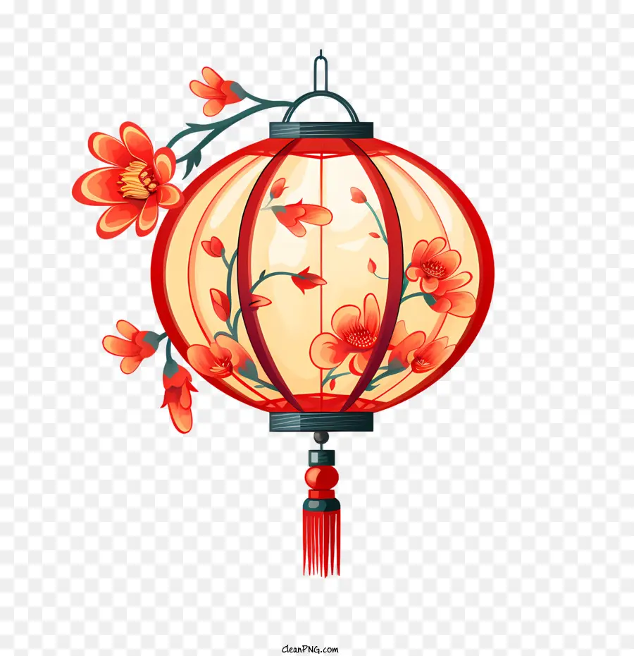 Lanterna Chinesa，Flor Vermelha PNG