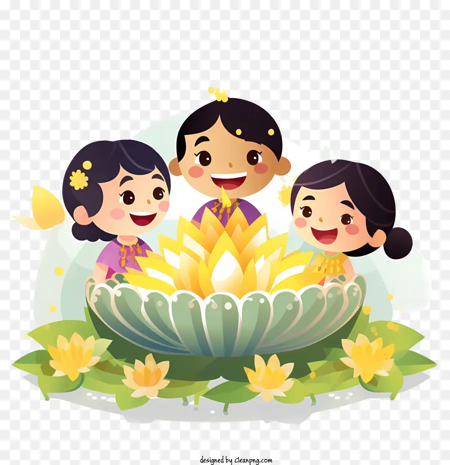 Loy Krathong，Crianças Com Lótus PNG