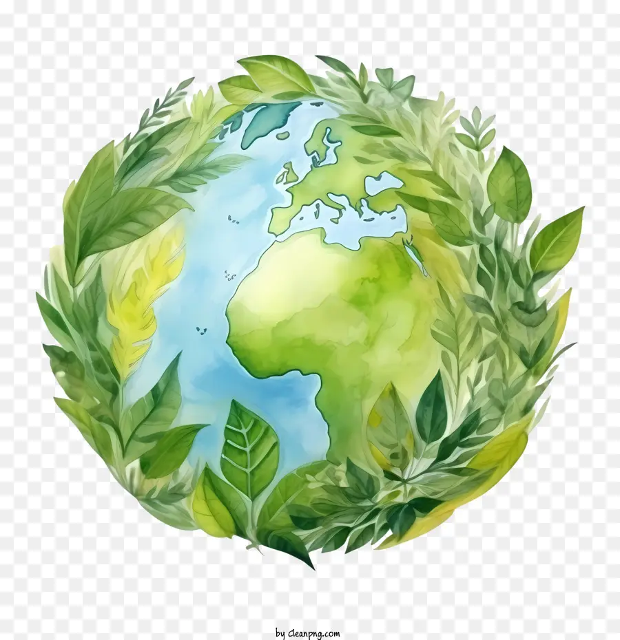 Planeta Terra Verde，Terra Com Folhas PNG