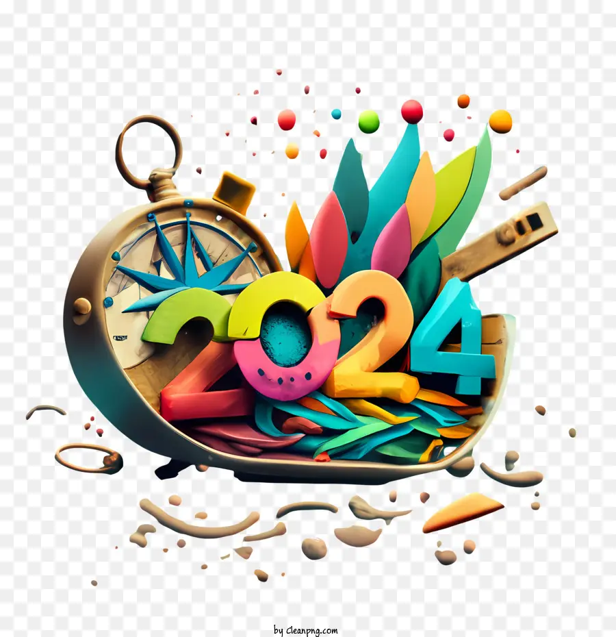 2024 Ano Novo，2024 Com Relógio PNG