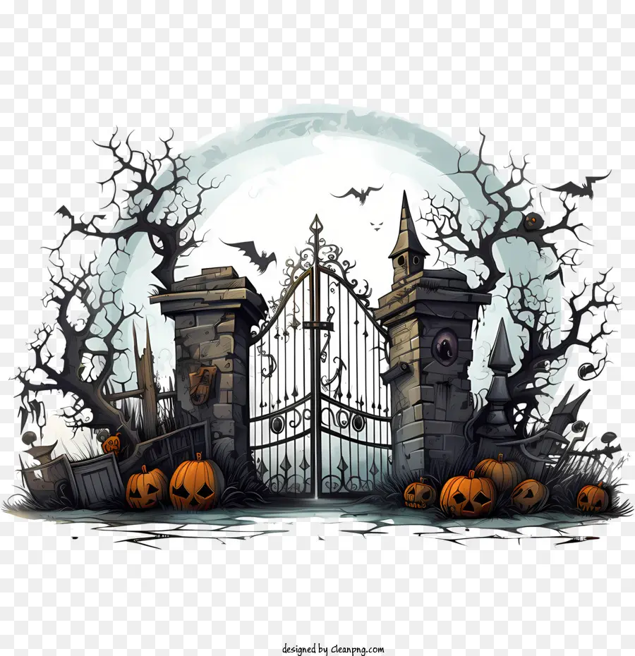Cemitério De Halloween，Portão PNG