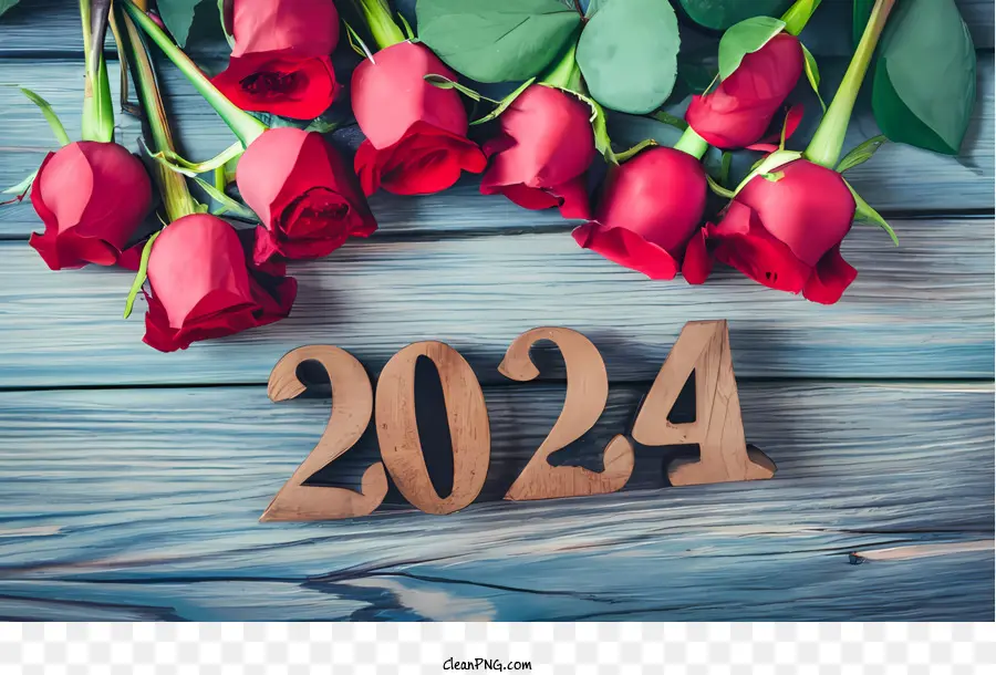 2024 Ano Novo，Rosas Vermelhas PNG