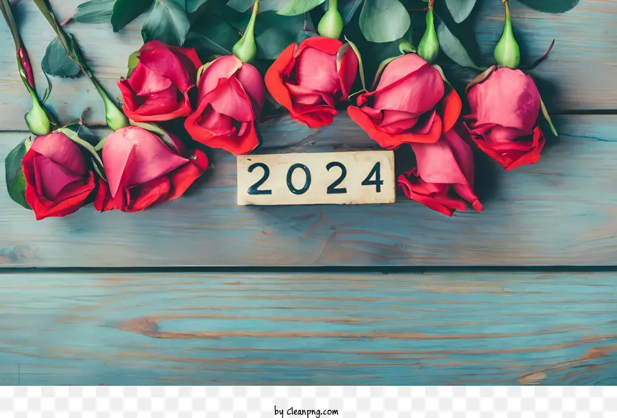 2024 Ano Novo，Rosas Vermelhas PNG