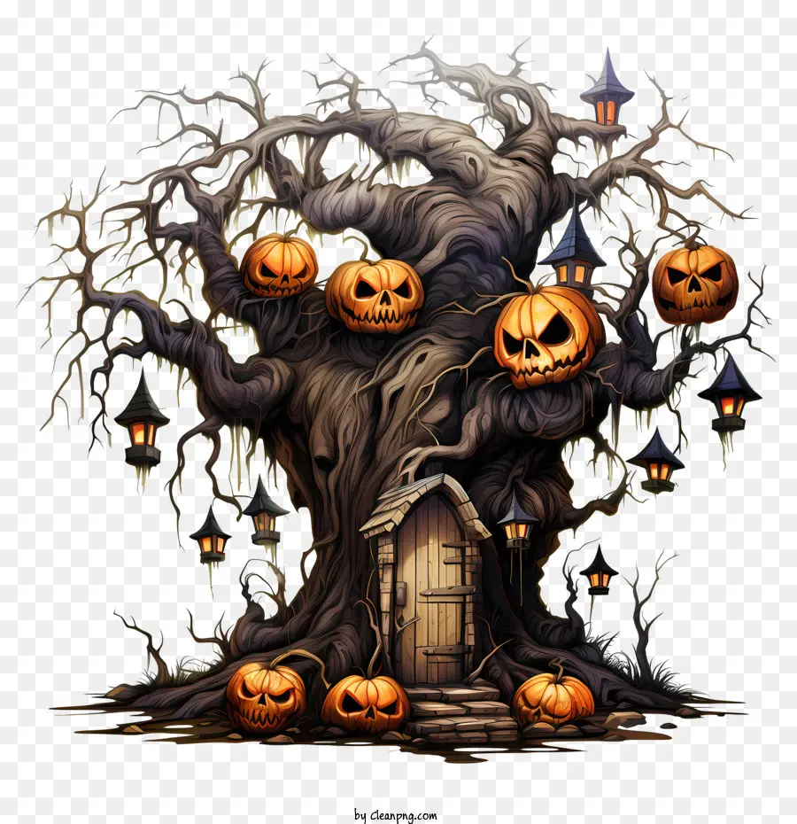 Halloween árvore，Jack O Lanterna PNG
