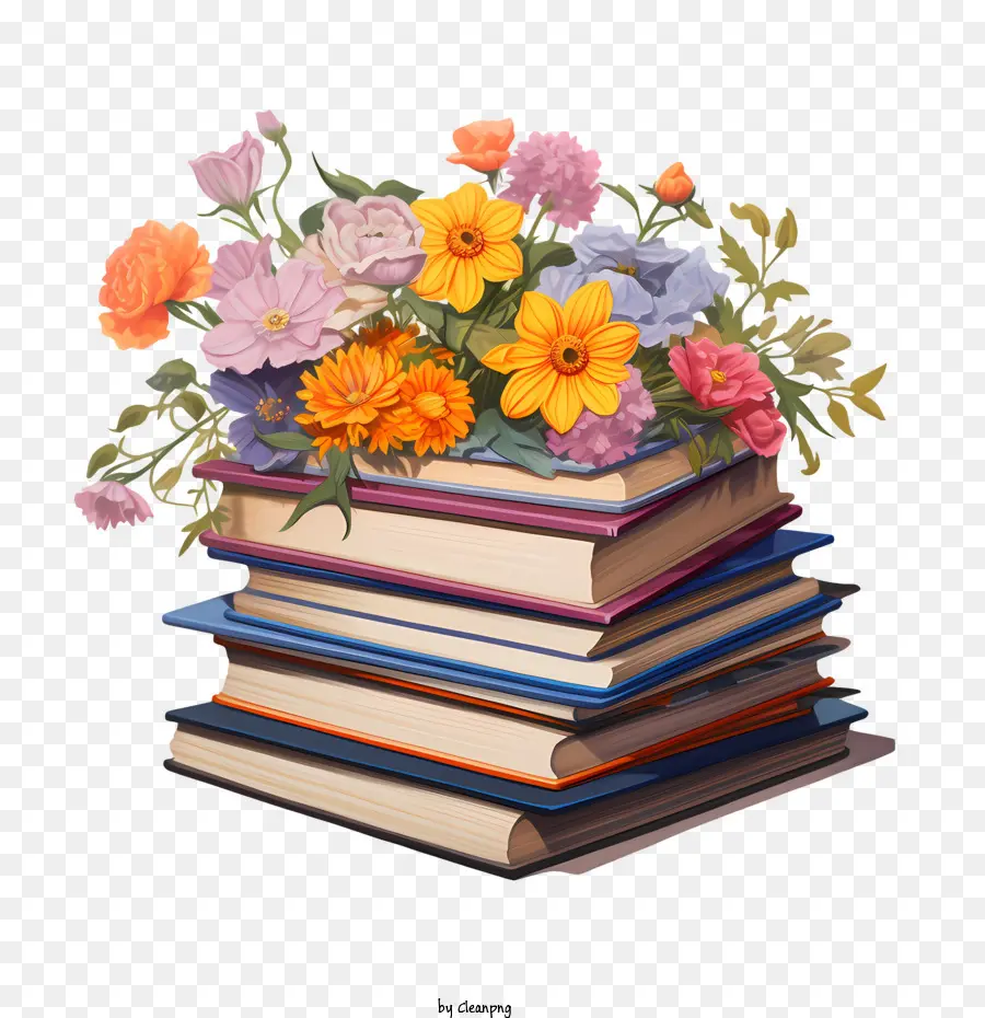 Dia Internacional Da Alfabetização，Livros Com Flores PNG