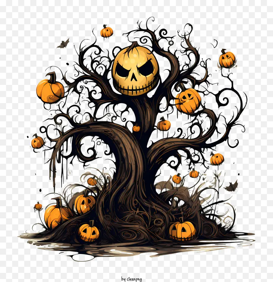 Halloween árvore，Assustador PNG