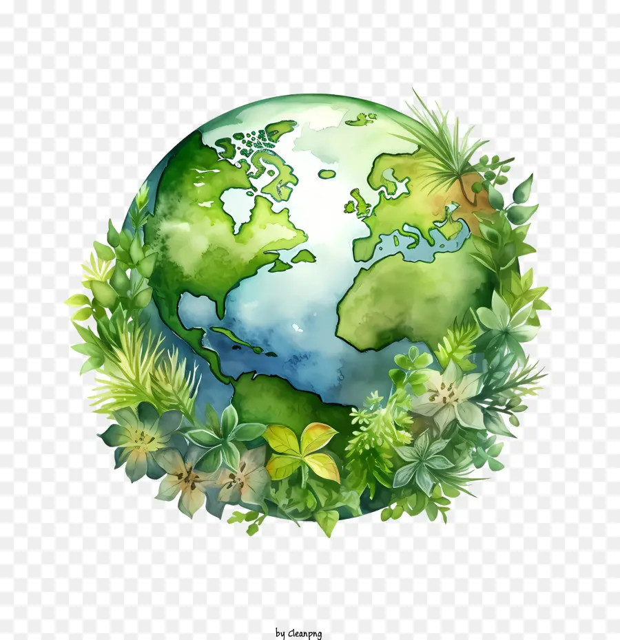 Planeta Terra Verde，Terra Com Folhas PNG