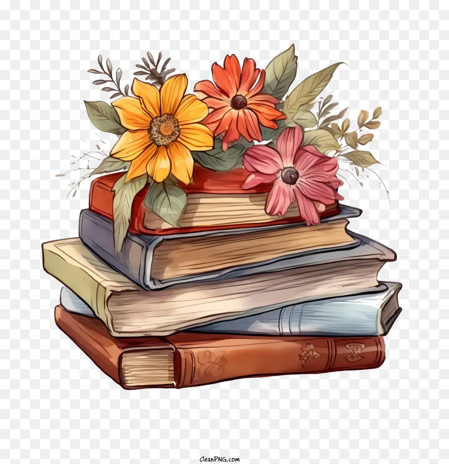 Pilha De Livros Antigos，Autumn Flowers PNG