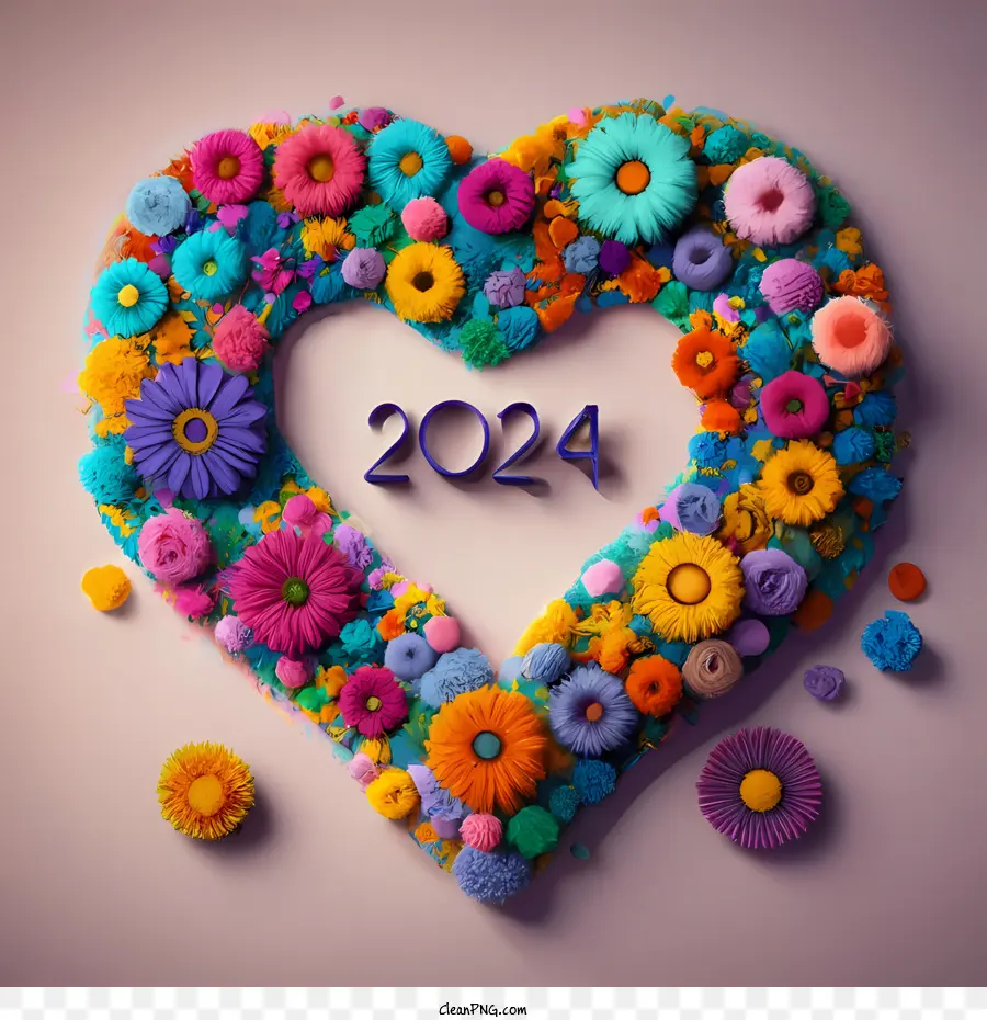 2024 Feliz Ano Novo，Flores Coloridas PNG