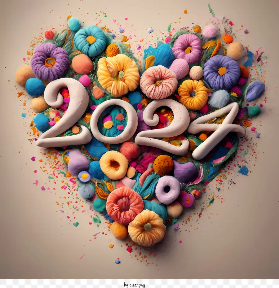 2024 Feliz Ano Novo，Doughnuts PNG
