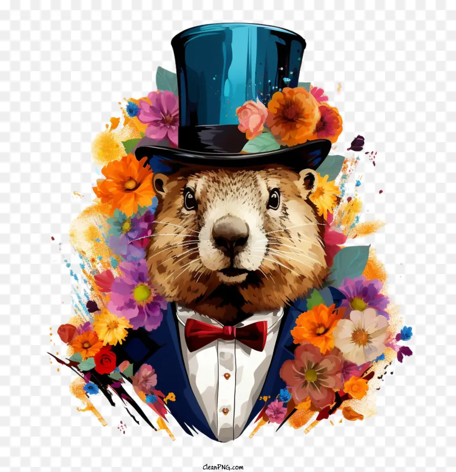 Dia Da Marmota，Marmota Com Flores PNG