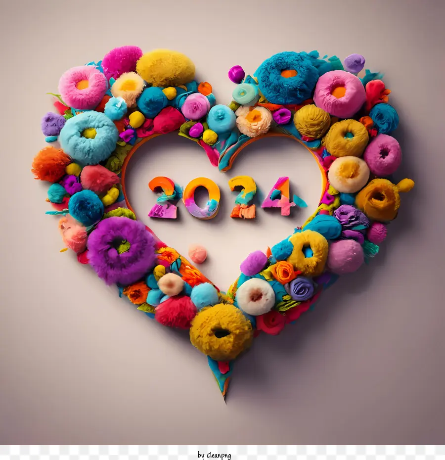 2024 Feliz Ano Novo，Coração PNG