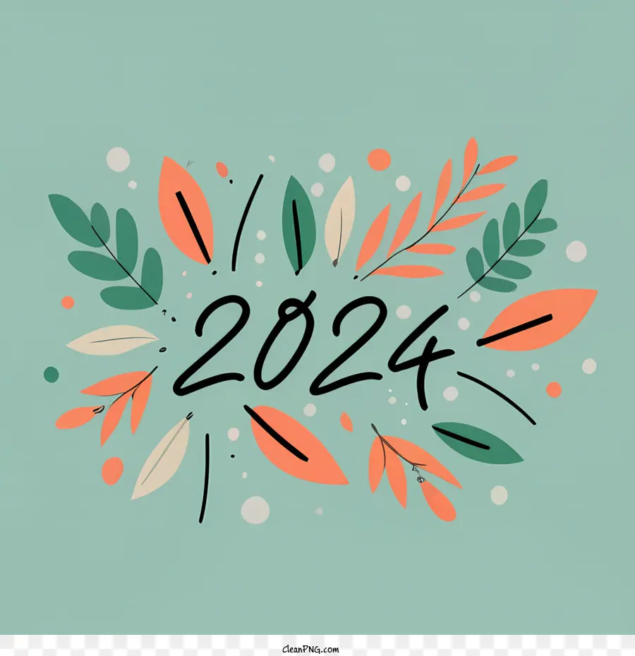 2024 Feliz Ano Novo，Greenery PNG