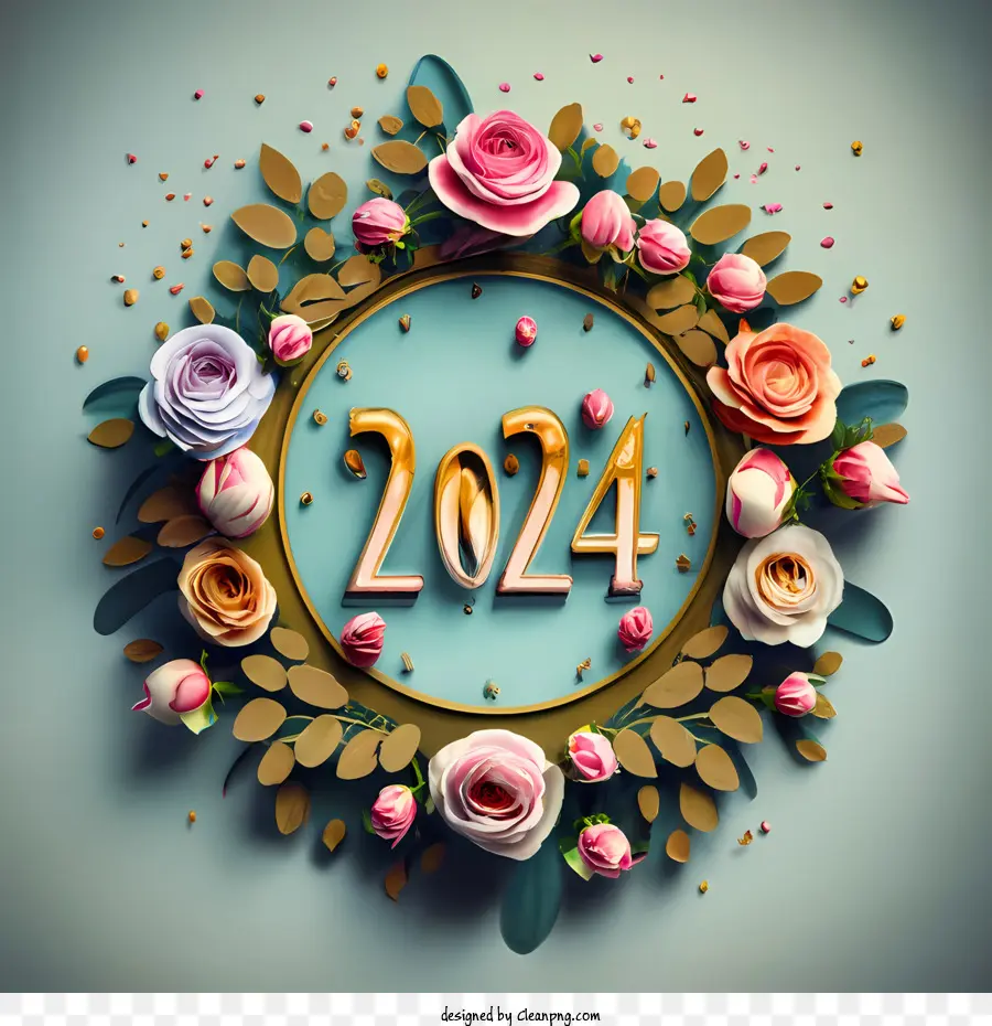 2024 Feliz Ano Novo，Rosa PNG