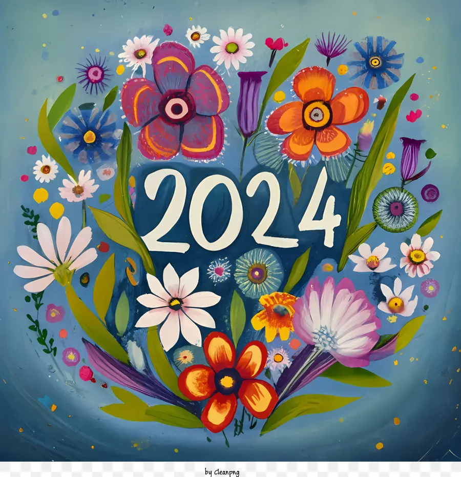 2024 Feliz Ano Novo，Floral 2024 PNG