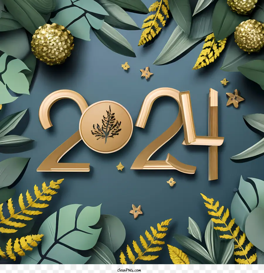 2024 Feliz Ano Novo，Número Dourado PNG