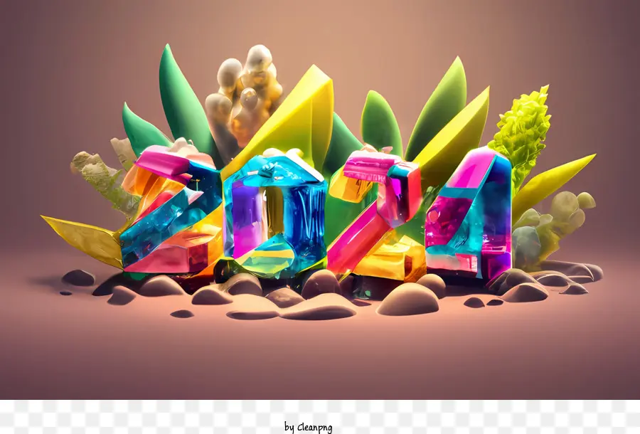 2024 Feliz Ano Novo，Colorido PNG