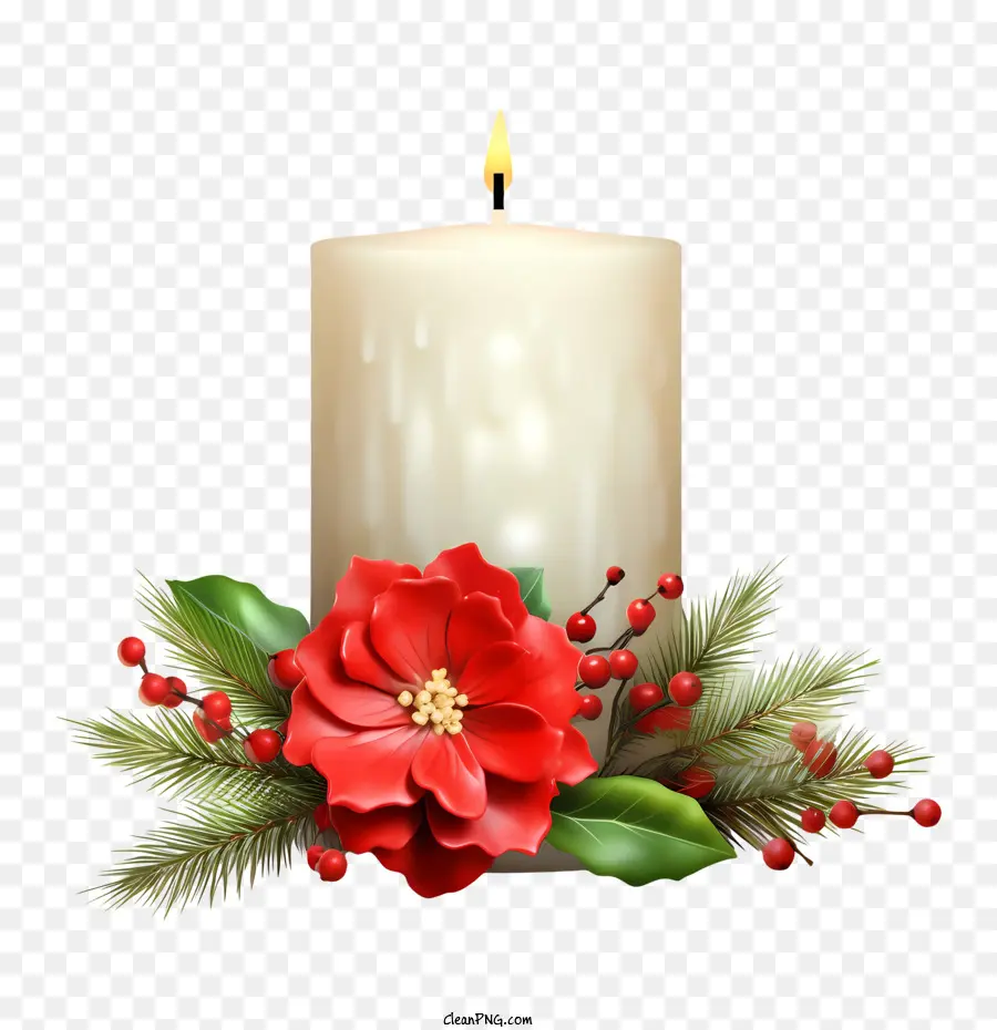 Vela De Natal，Vela Com Poinsétia PNG