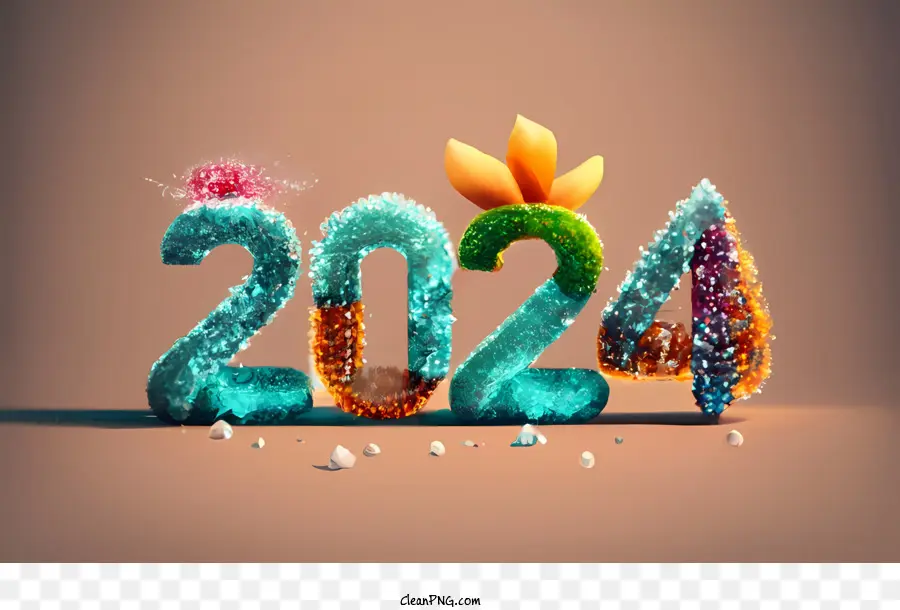 2024 Feliz Ano Novo，Renderização Em 3d PNG
