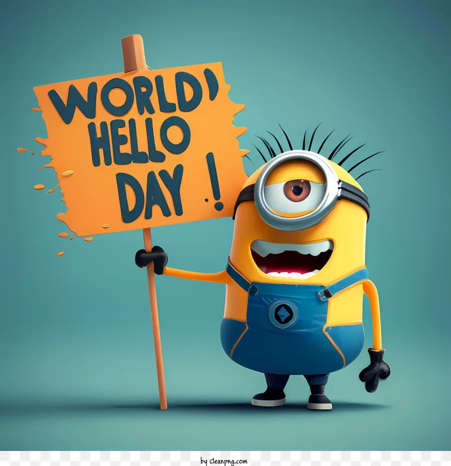 Dia Mundial Do Olá，Minion Com Sinal PNG